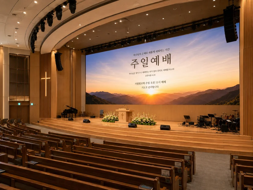 교회에 설치된 대형 LED스크린