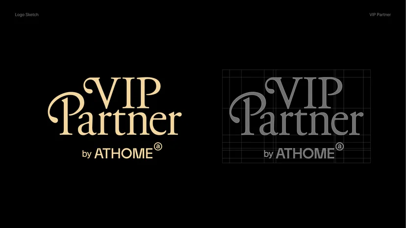 가라몬드체로 디자인한 VIP Partner by ATHOME 로고 스케치 시안