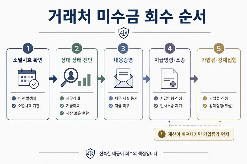 거래처 미수금 회수 절차 5단계 흐름도