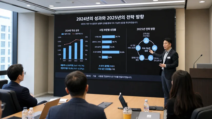 조명을 모두 켠 밝은 회의실에서도 검은색과 대비를 유지하는 COB 회의실LED 화면
