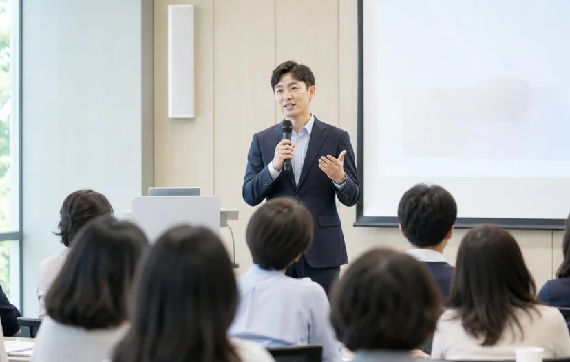 블로그 마케팅 대행 시 확인할 점을 설명하는 전문가 강연 장면