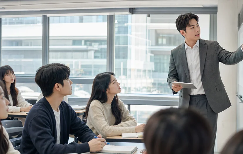 블로그 대행 업체 선정 기준을 설명하는 강의 장면