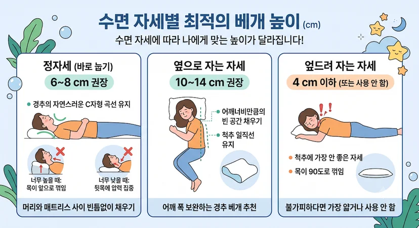 수면 자세별 베개 높이