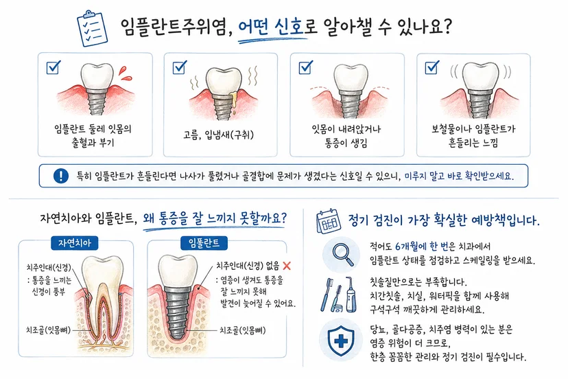 임플란트주위염 위험 신호와 정기 검진 필요성 안내 이미지