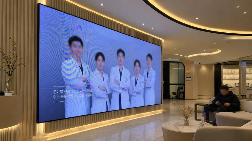 병원 로비에 설치된 대형 미디어월