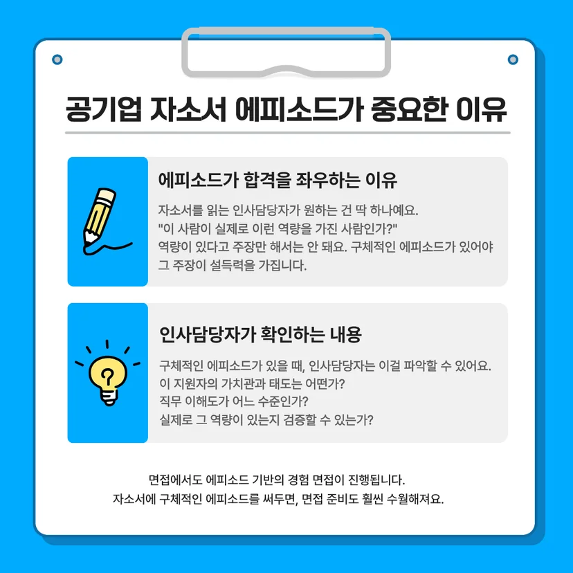 공기업 자소서에서 구체적인 에피소드가 중요한 이유와 인사담당자가 확인하는 가치관, 직무 이해도, 역량 검증 항목 정리