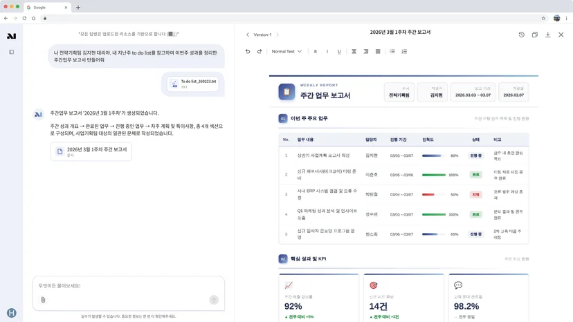Motif AI BOX에 실리는 어시스턴트 화면. 메일 번역 같은 일상 업무가 사내망 안에서 끝난다.