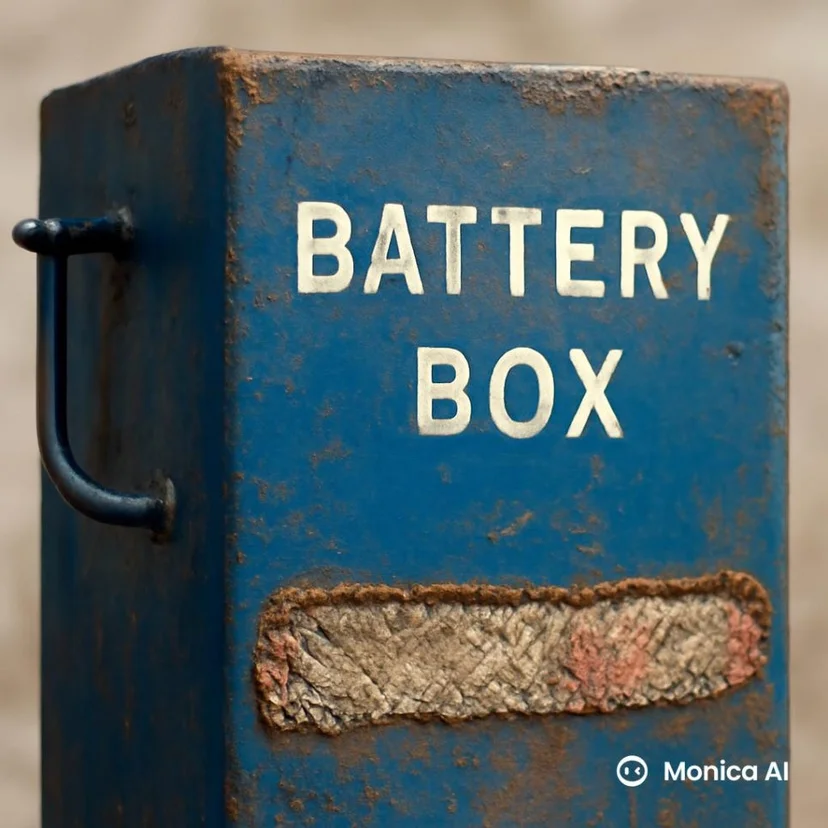 파란색 금속 재질의 BATTERY BOX 폐건전지 수거함