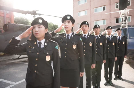 제복을 입고 경례하는 사람들