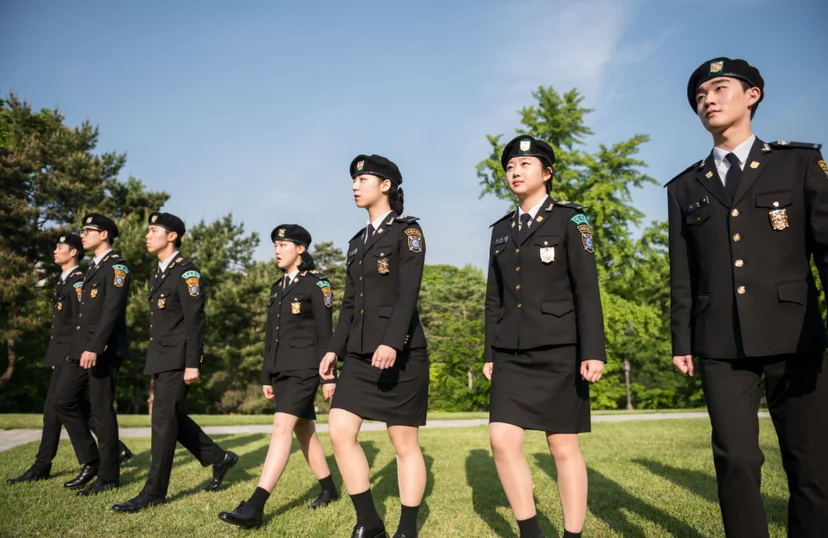 제복을 입고 걷는 사람들