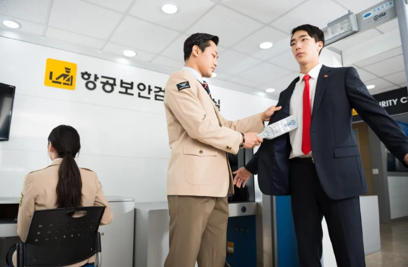 출입 보안 상황을 연습하는 교육생들