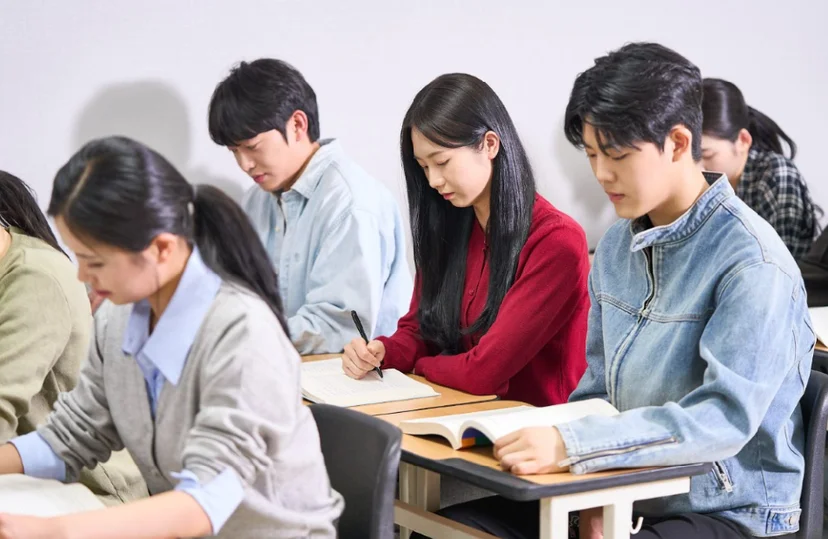 교실에서 수업을 듣는 학생들
