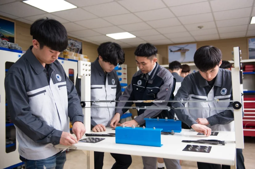실습 장비를 점검하는 학생들