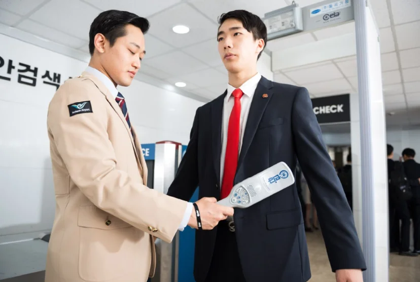 공항 보안검색을 진행하는 모습