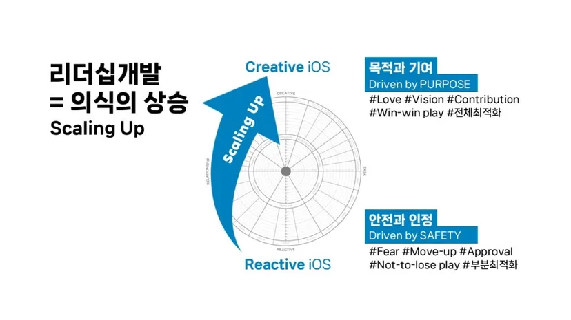 크리에이티브 역량과 리액티브 성향을 보여주는 진단 결과 원형 구조