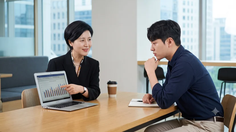 리더십 진단 결과를 거울처럼 함께 들여다보는 모습