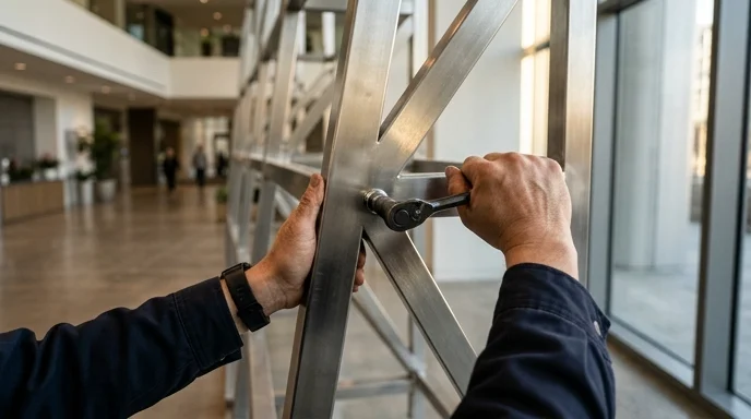 Hands secure a bolt into the skeleton structure of a frame.