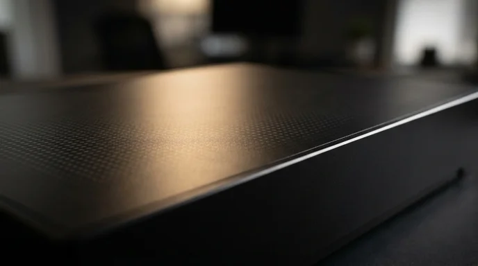 Macro shot of a commercial LED pixel display surface showing its matte anti-glare finish under soft raking light.