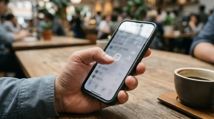 Close-up of a Korean sales representative's hand tapping the clipboard icon on a smartphone.