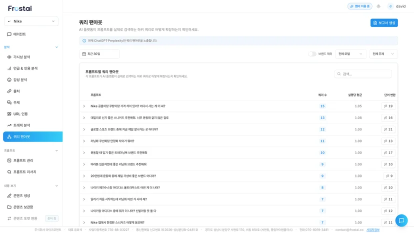 프롬프트별 쿼리 수가 15 부터 늘어선 쿼리 팬아웃 화면이에요