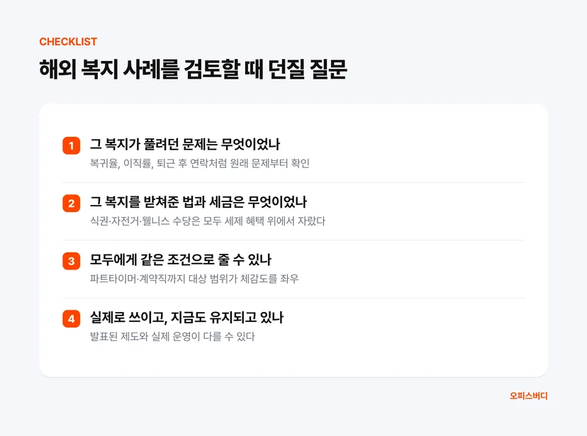 해외 복지 사례를 검토할 때 확인할 질문