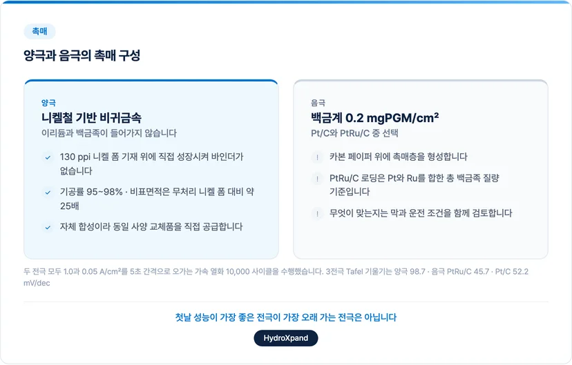 양극과 음극의 촉매 구성