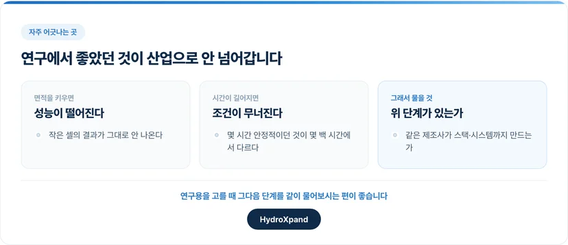 연구에서 산업으로 넘어갈 때 어긋나는 곳
