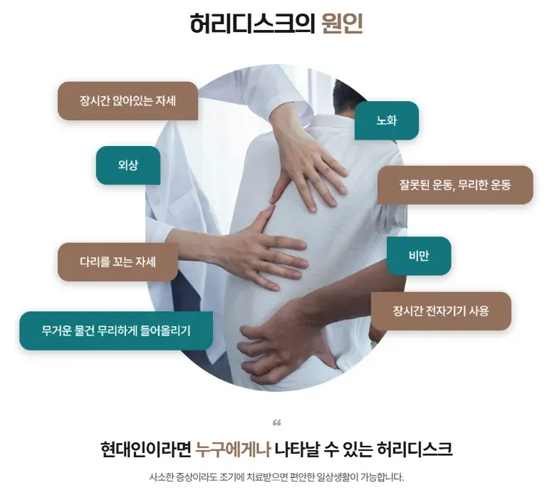 허리디스크 원인|허리디스크의 주요 원인을 설명하는 인포그래픽