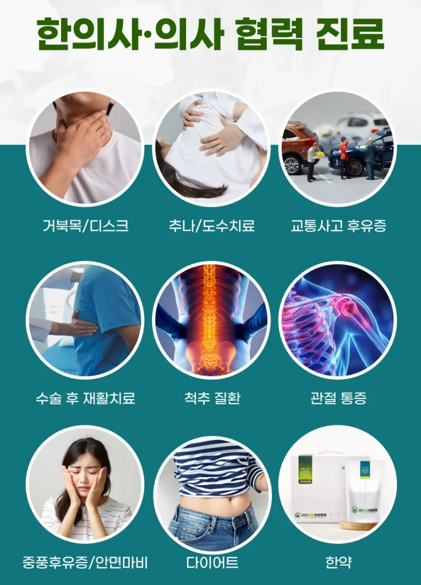 오십견 치료|한의사·의사 협력 진료 주요 진료 항목 안내 인포그래픽