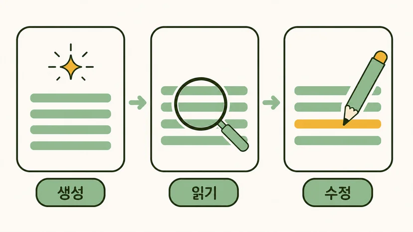 한 차시를 세 단계로 나눈 도해 — 생성, 읽기, 수정