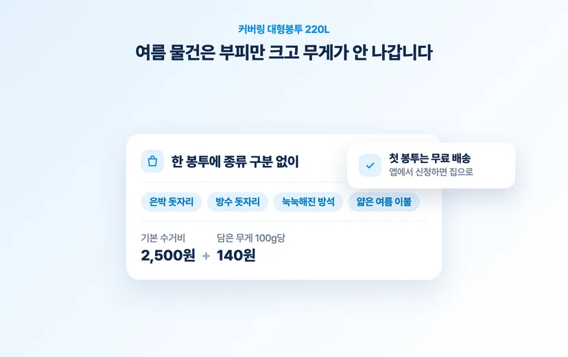 커버링 대형봉투 220L 담기는 품목과 요금