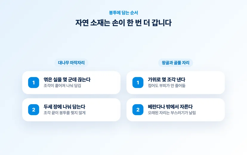 대나무와 왕골 자리를 봉투에 담는 순서