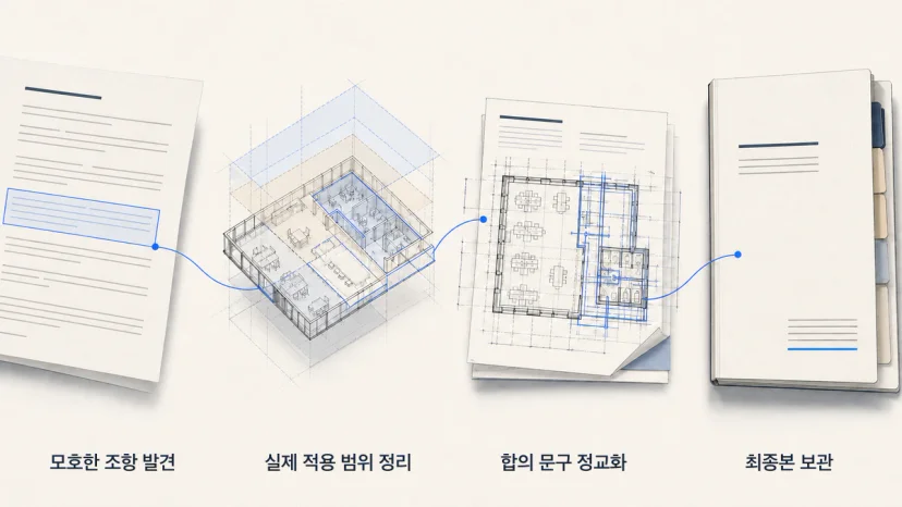 모호한 조항 발견부터 최종본 보관까지 이어지는 네 단계 계약 검토 흐름