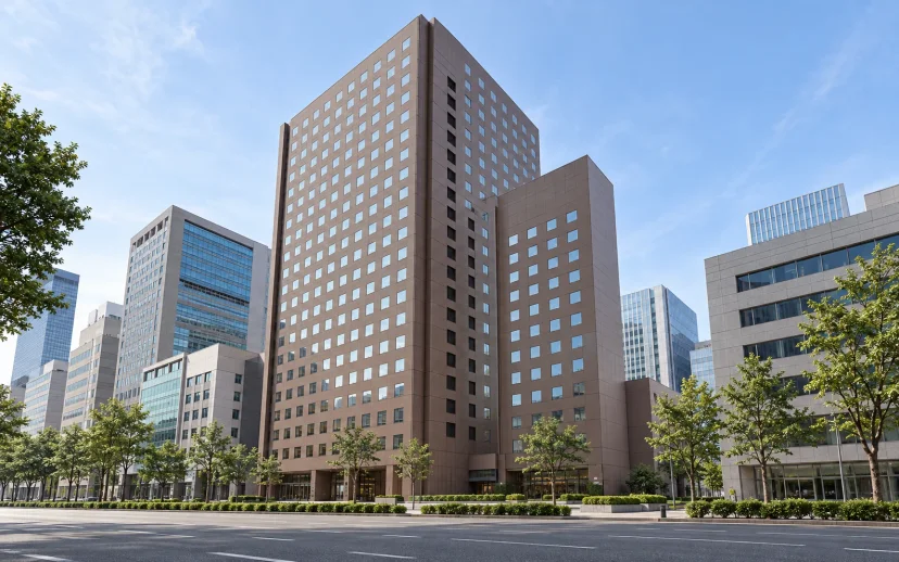퇴계로 고려대연각타워의 격자 창 외벽을 참고한 전경 예시