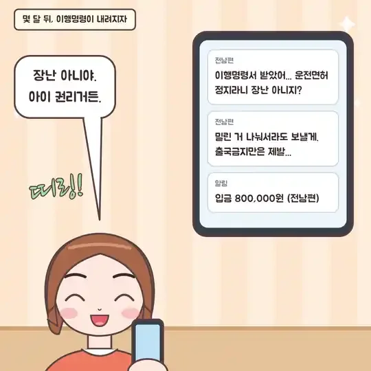 53화 12컷 - 이행명령 뒤 밀린 양육비를 나눠 보내겠다는 전남편의 문자