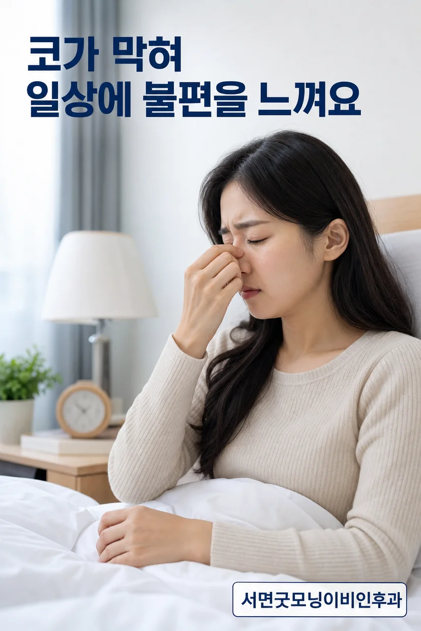 비갑개 구조와 코막힘의 관계를 보여주는 그림