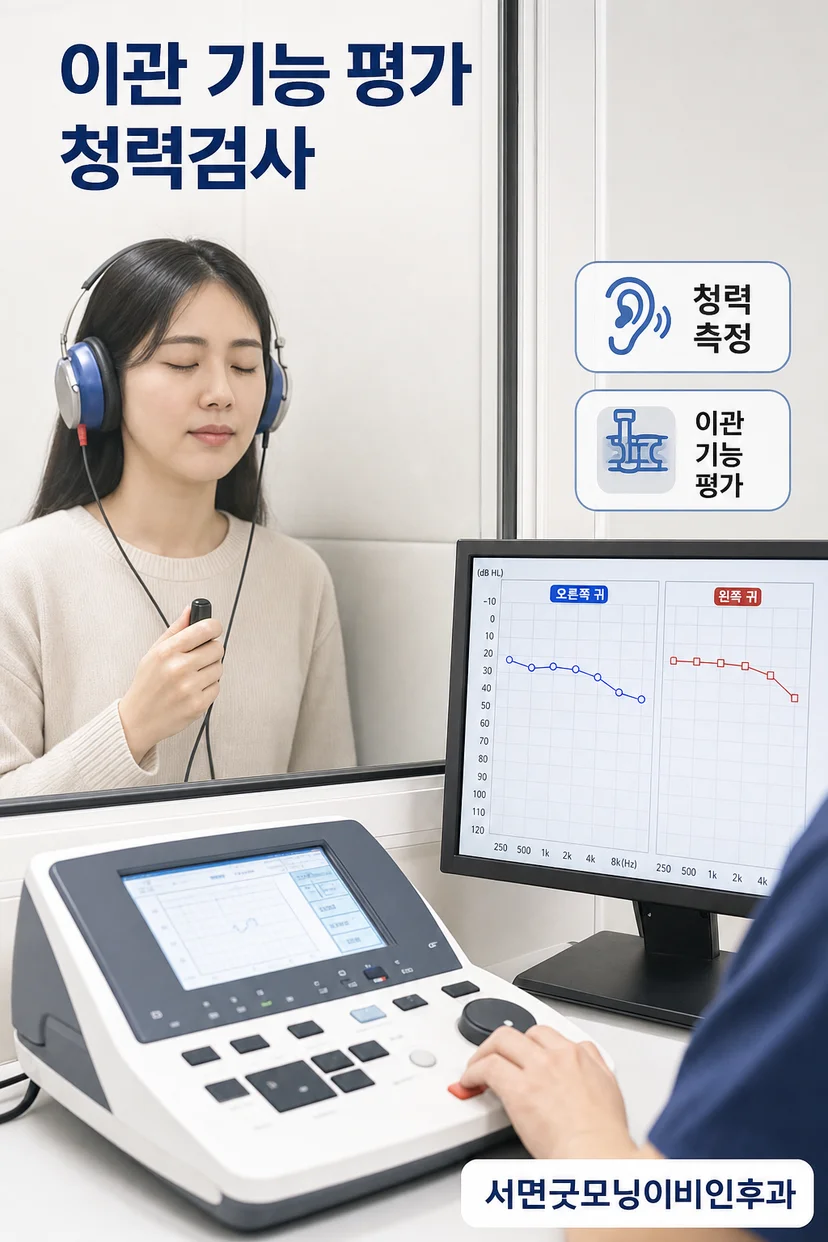 이경 검사로 고막 상태를 확인하는 모습