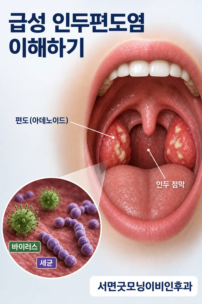 편도에 삼출물이 보이는 사진
