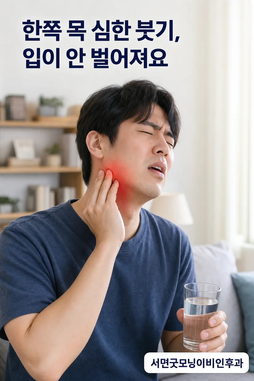 편도주위농양으로 인한 목의 부종과 염증