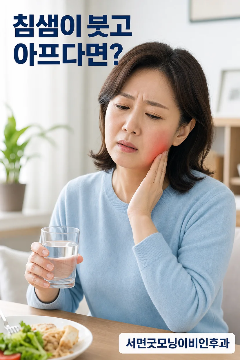 귀밑 침샘 부위의 부종과 발적