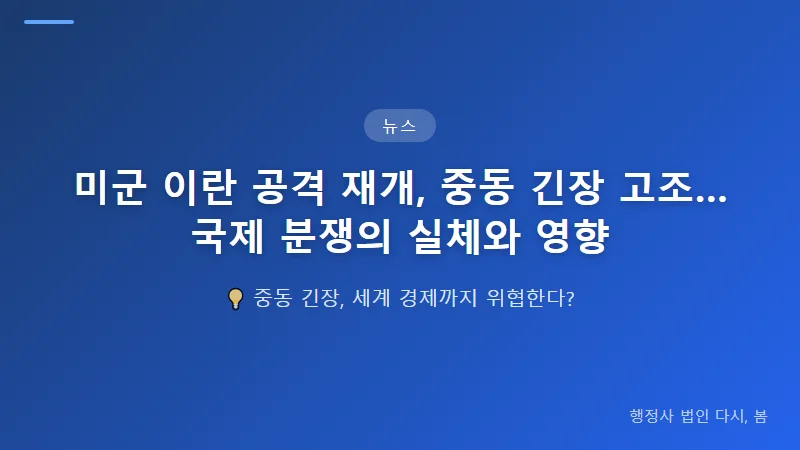 미군 이란 공격 재개, 중동 긴장 고조…국제 분쟁의 실체와 영향 국제 사회의 우려와 영향