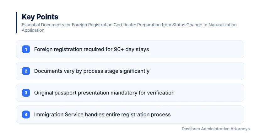 Essential Documents for Foreign Registration Certificate: Preparation from Status Change to Naturalization Application Essential Documents for Initial Foreign Registration