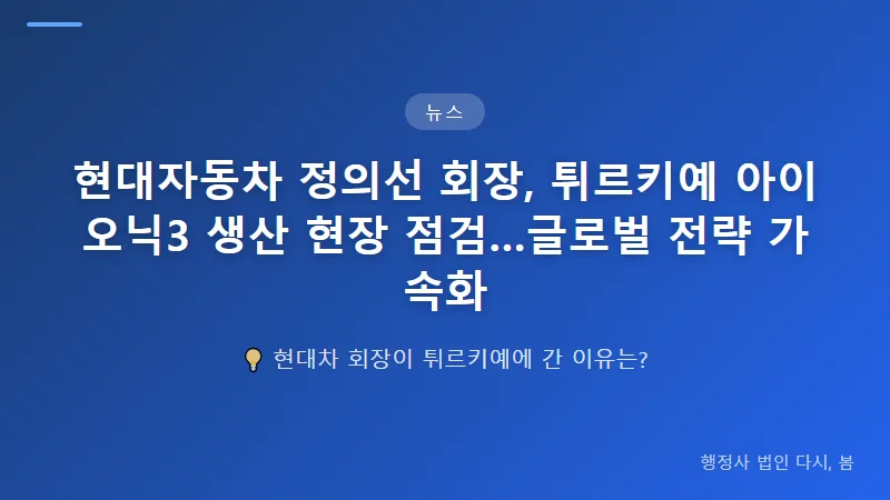 현대자동차 정의선 회장, 튀르키예 아이오닉3 생산 현장 점검…글로벌 전략 가속화 현대차의 글로벌 전략과 튀르키예의 위치