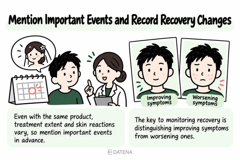 Rejuran recovery planning checklist covering important events and recording changes over time.