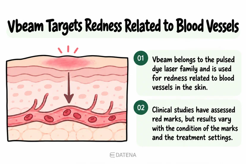 Vbeam vascular laser illustration explaining its focus on redness related to blood vessels.