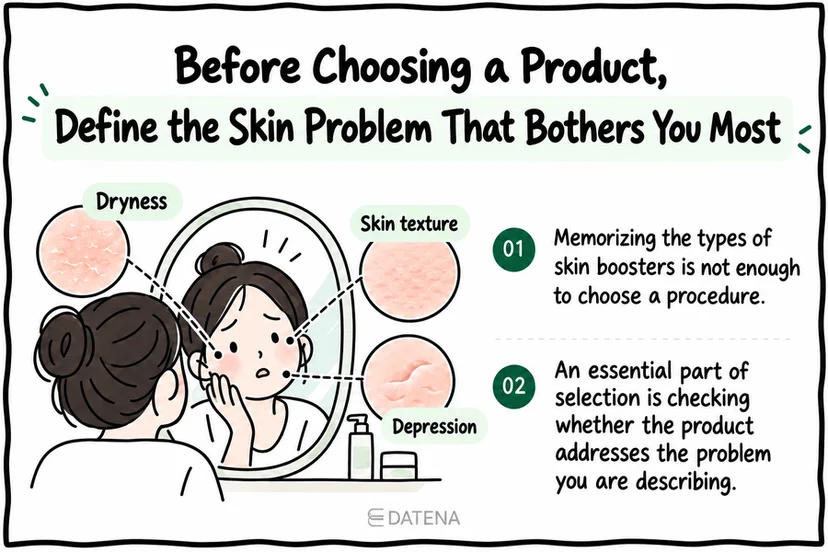 Skin booster summary emphasizing the main skin concern before selecting a product.