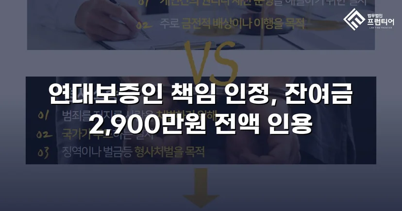 연대보증 면책 주장 꺾고 잔여 대여금 2,900만 원 전액 승소
