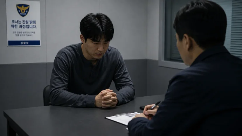 교통사고 형사합의|경찰서 취조실에서 조사를 받는 남성