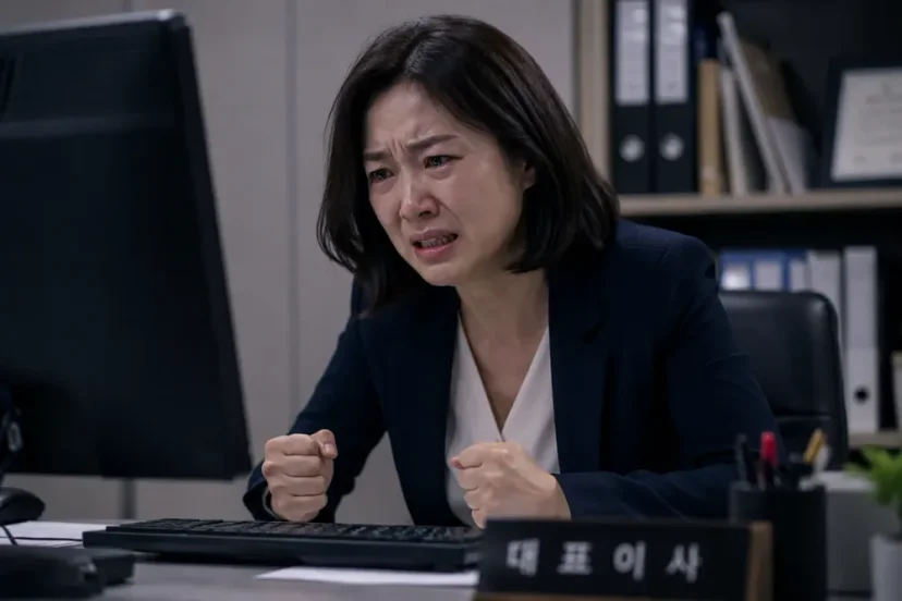 모니터를 보며 분노와 슬픔을 느끼는 대표이사