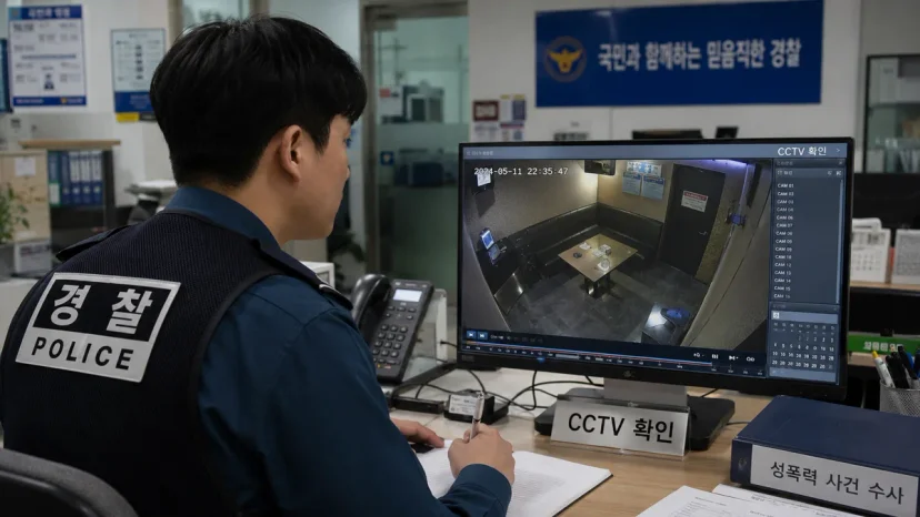 사고후미조치|성폭력 사건 수사를 위해 CCTV를 확인하는 경찰